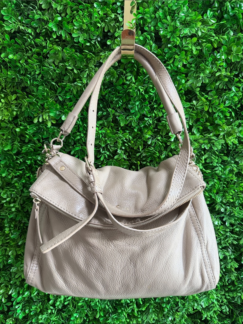 kate spade Pebbled Leather Shoulder Bag in Taupe